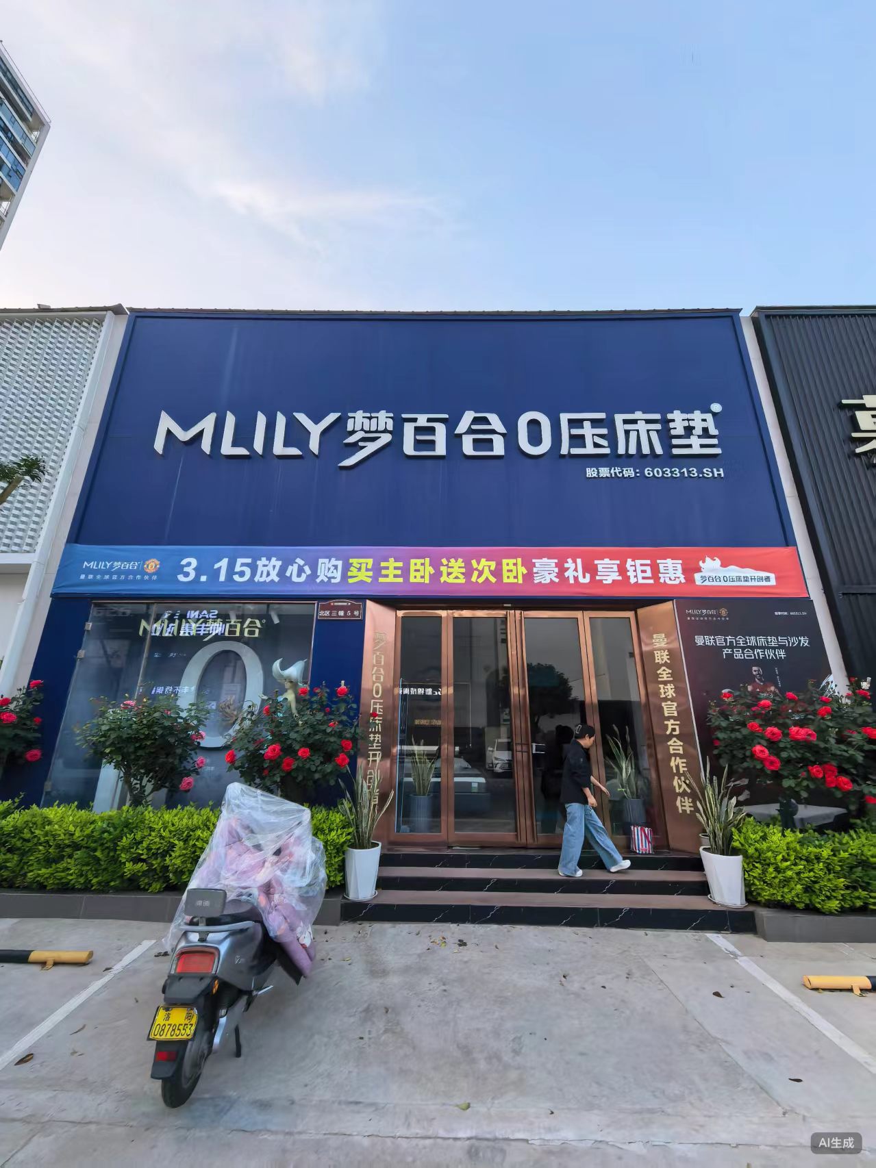 梦百合0压床垫（名优建材城店）门头实景（真实门头）